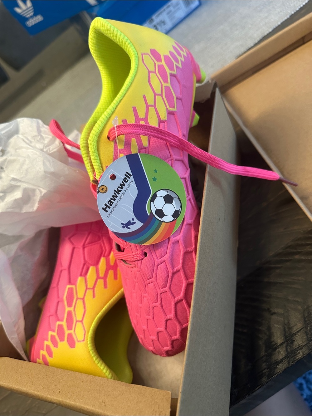 Hawkwell Kids Pink and Neon Yellow Soccer Cleats